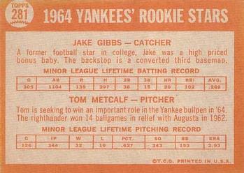 Yankees 1964 Rookie Stars (Jake Gibbs / Tom Metcalf)  baseball card collectible - Main Image 2
