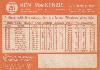 Ken MacKenzie  baseball card collectible - Main Image 2