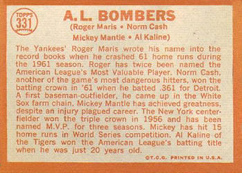 A.L. Bombers (Roger Maris / Norm Cash / Mickey Mantle / Al Kaline)  baseball card collectible - Main Image 2