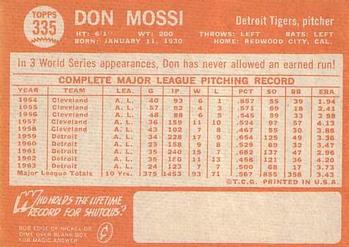 Don Mossi  baseball card collectible - Main Image 2