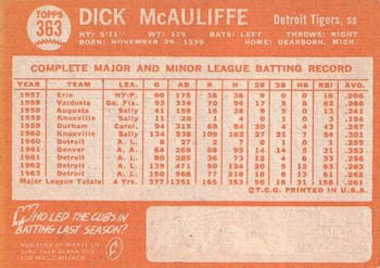 Dick McAuliffe  baseball card collectible - Main Image 2