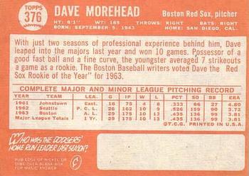 Dave Morehead  baseball card collectible - Main Image 2