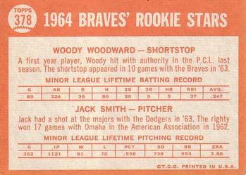 Braves 1964 Rookie Stars (Woody Woodward / Jack Smith)  baseball card collectible - Main Image 2