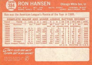 Ron Hansen  baseball card collectible - Main Image 2