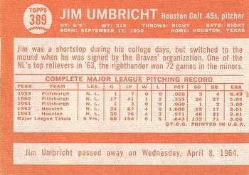 Jim Umbricht  baseball card collectible - Main Image 2