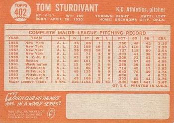 Tom Sturdivant  baseball card collectible - Main Image 2
