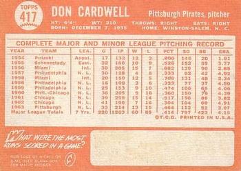 Don Cardwell  baseball card collectible - Main Image 2