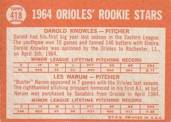 Orioles 1964 Rookie Stars (Darold Knowles / Les Narum)  baseball card collectible - Main Image 2