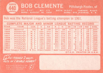 Bob Clemente  baseball card collectible - Main Image 2
