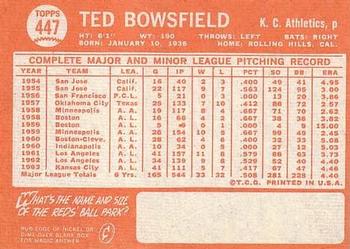 Ted Bowsfield  baseball card collectible - Main Image 2