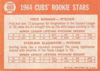 Cubs 1964 Rookie Stars (Fred Norman / Sterling Slaughter)  baseball card collectible - Main Image 2