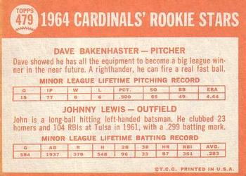 Cardinals 1964 Rookie Stars (Dave Bakenhaster / Johnny Lewis)  baseball card collectible - Main Image 2