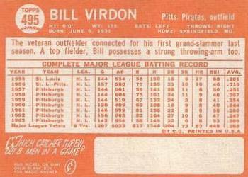 Bill Virdon  baseball card collectible - Main Image 2