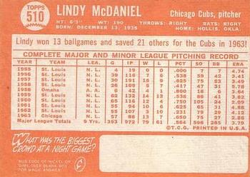 Lindy McDaniel  baseball card collectible - Main Image 2