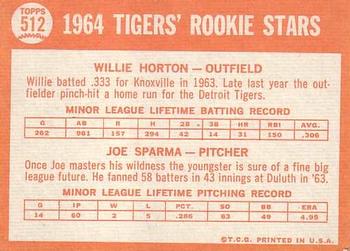 Tigers 1964 Rookie Stars (Willie Horton / Joe Sparma)  baseball card collectible - Main Image 2