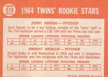 Twins 1964 Rookie Stars (Jerry Arrigo / Dwight Siebler)  baseball card collectible - Main Image 2