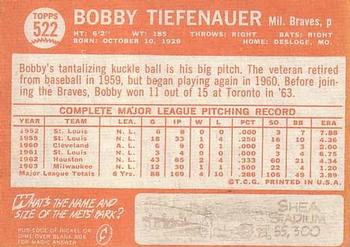 Bobby Tiefenauer  baseball card collectible - Main Image 2
