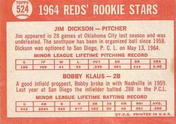 Reds 1964 Rookie Stars (Jim Dickson / Bobby Klaus)  baseball card collectible - Main Image 2