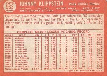 Johnny Klippstein  baseball card collectible - Main Image 2