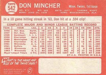 Don Mincher  baseball card collectible - Main Image 2