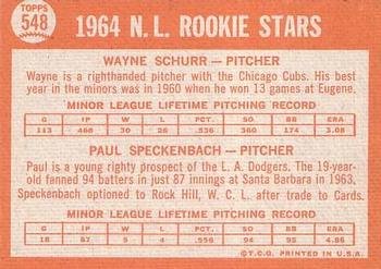 N. League 1964 Rookie Stars (Wayne Schurr / Paul Speckenbach)  baseball card collectible - Main Image 2