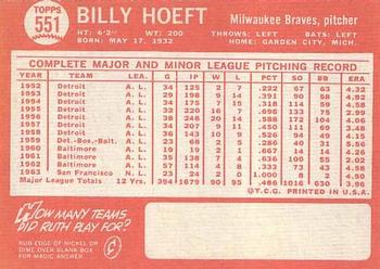 Billy Hoeft  baseball card collectible - Main Image 2