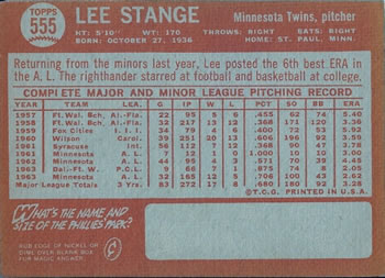 Lee Stange  baseball card collectible - Main Image 2