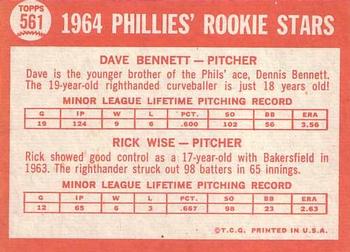 Phillies 1964 Rookie Stars (Dave Bennett / Rick Wise)  baseball card collectible - Main Image 2