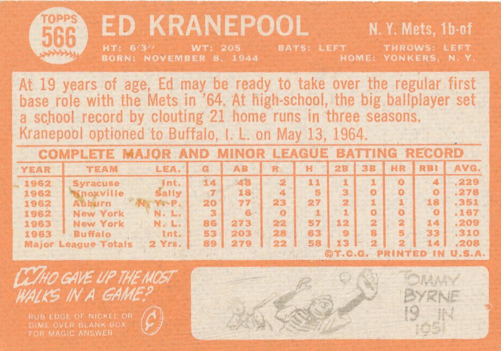 Ed Kranepool  baseball card collectible - Main Image 2