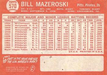 Bill Mazeroski  baseball card collectible - Main Image 2