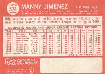 Manny Jimenez  baseball card collectible - Main Image 2