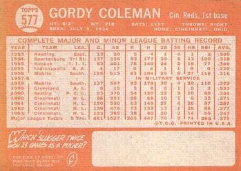 Gordy Coleman  baseball card collectible - Main Image 2