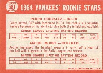 Yankees 1964 Rookie Stars (Pedro Gonzalez / Archie Moore)  baseball card collectible - Main Image 2
