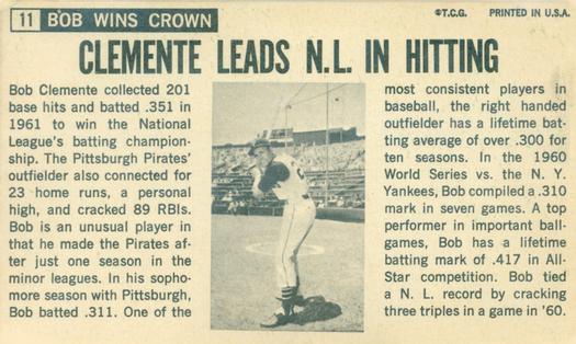 Bob Clemente  baseball card collectible - Main Image 2