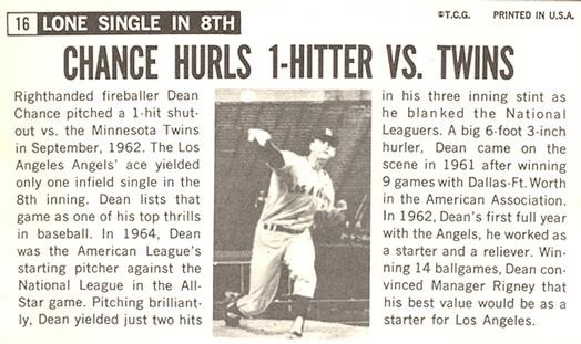 Dean Chance  baseball card collectible - Main Image 2