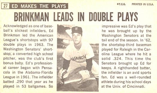 Ed Brinkman  baseball card collectible - Main Image 2
