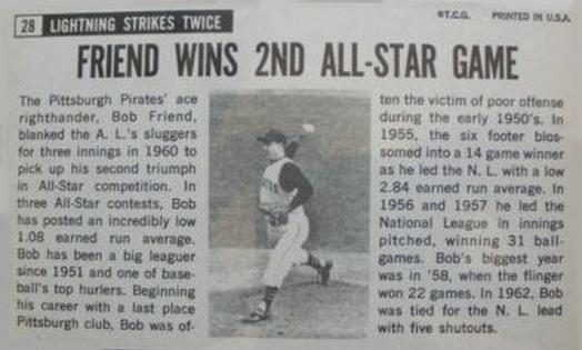 Bob Friend  baseball card collectible - Main Image 2