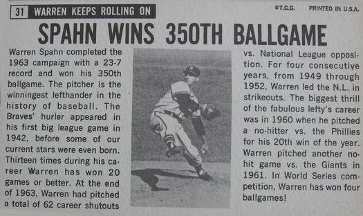 Warren Spahn  baseball card collectible - Main Image 2