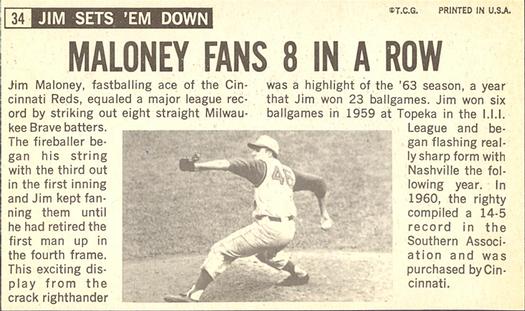 Jim Maloney  baseball card collectible - Main Image 2