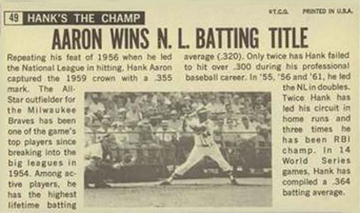 Hank Aaron  baseball card collectible - Main Image 2