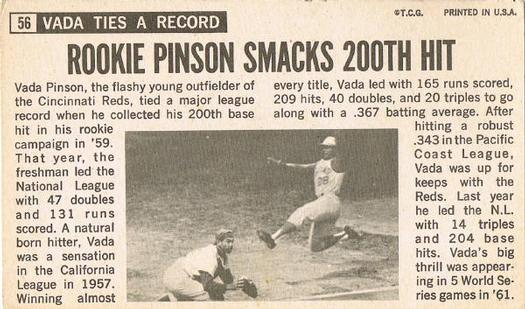 Vada Pinson  baseball card collectible - Main Image 2