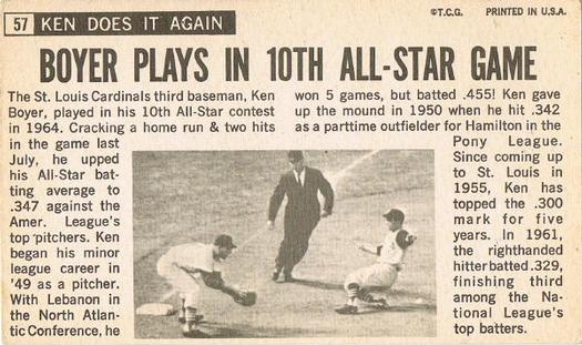 Ken Boyer  baseball card collectible - Main Image 2