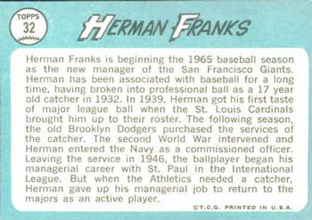 Herman Franks  baseball card collectible - Main Image 2