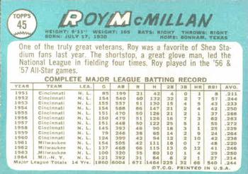 Roy McMillan  baseball card collectible - Main Image 2