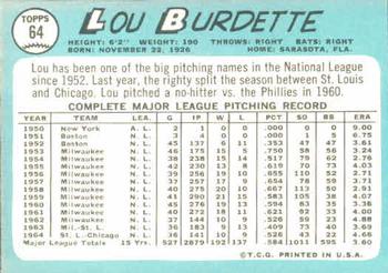 Lew Burdette  baseball card collectible - Main Image 2