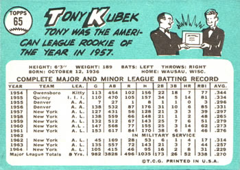 Tony Kubek  baseball card collectible - Main Image 2