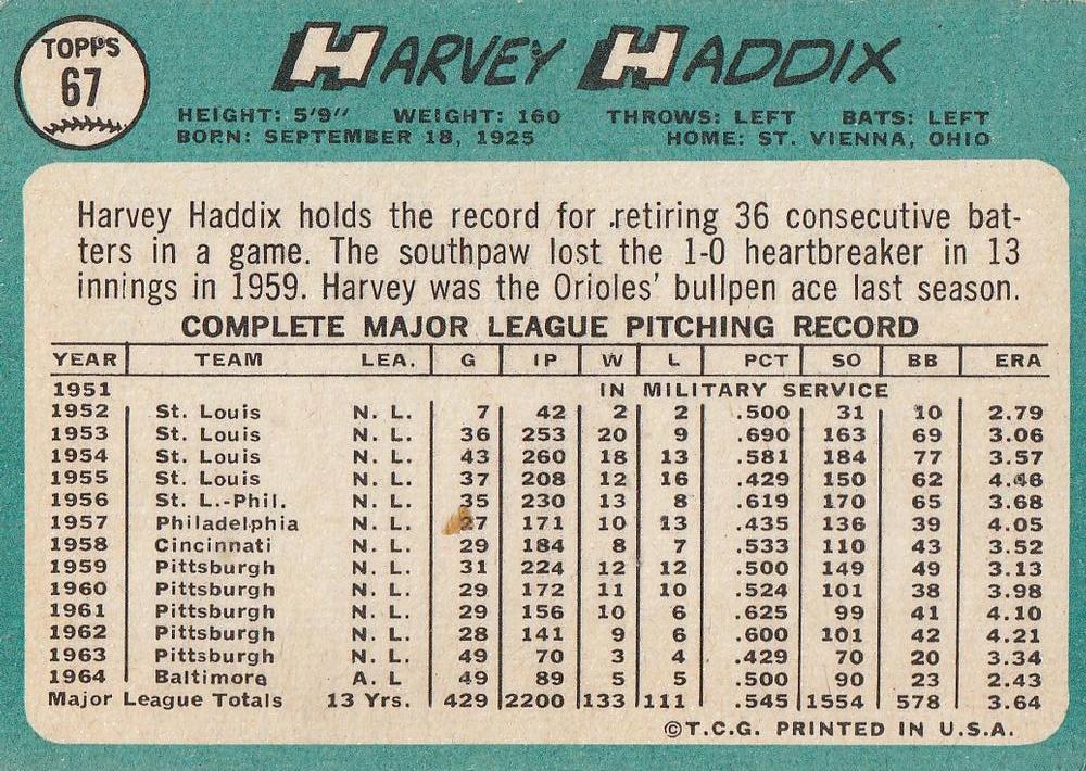Harvey Haddix  baseball card collectible - Main Image 2