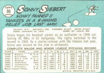 Sonny Siebert  baseball card collectible - Main Image 2