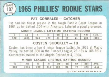 Phillies 1965 Rookie Stars (Pat Corrales / Costen Shockley)  baseball card collectible - Main Image 2