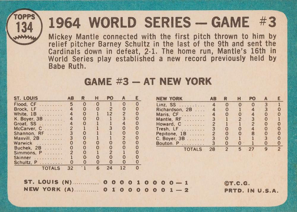 World Series Game #3 - Mantle’s Clutch  baseball card collectible - Main Image 2